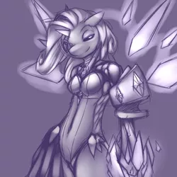 Size: 3000x3000 | Tagged: anthro, artist:florecentmoo, crystal, derpibooru import, high res, monochrome, rarity, safe