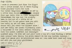 Size: 1280x853 | Tagged: ask islamashy, blushing, clothes, derpibooru import, fluttershy, gilda, grin, gun, helmet, hijab, islam, islamashy, letter, mail, photo, picture, rainbow dash, safe, smiling, text