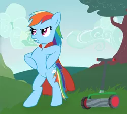 Size: 6922x6200 | Tagged: absurd resolution, artist:infera1, cape, clothes, derpibooru import, lawn mower, rainbow dash, safe