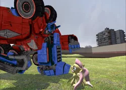 Size: 1024x737 | Tagged: derpibooru import, fluttershy, gmod, optimus prime, safe, transformers