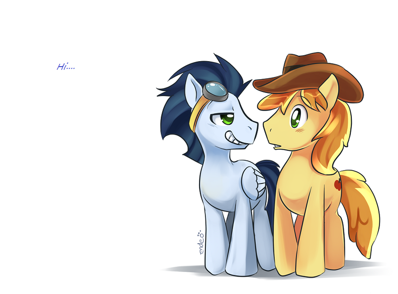 Size: 878x649 | Tagged: artist:ende26, braeburn, derpibooru import, gay, male, safe, shipping, soarburn, soarin'