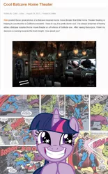 Size: 644x1042 | Tagged: batcave, batman, derpibooru import, man cave, safe, superman, the incredible hulk, twilight sparkle