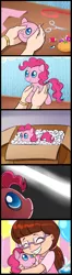 Size: 656x2500 | Tagged: safe, artist:madmax, derpibooru import, pinkie pie, human, balloon, child, comic, cute, fabric, heartwarming, needle, plushie, present, scissors, sewing, spool, target demographic, thread