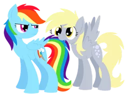 Size: 900x680 | Tagged: safe, artist:cuttycommando, derpibooru import, derpy hooves, rainbow dash, pegasus, pony, cutie mark, female, hooves, lineless, mare, simple background, solo, spread wings, tail bite, tail pull, transparent background, wings