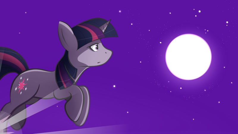 Size: 1920x1080 | Tagged: safe, artist:sosweetntasty, derpibooru import, twilight sparkle, pony, unicorn, magic the traveling, moon, solo, stars, title card