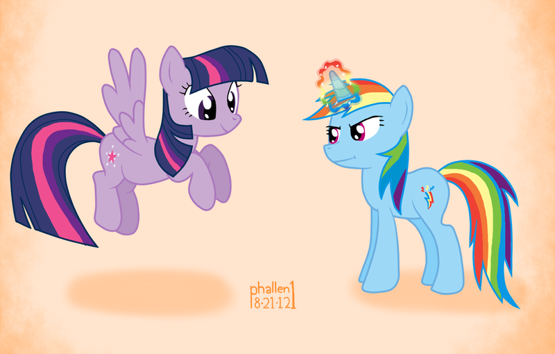 Size: 1296x827 | Tagged: safe, artist:phallen1, derpibooru import, rainbow dash, twilight sparkle, pegasus, pony, unicorn, alternate universe, pegasus twilight sparkle, race swap, unicorn rainbow dash