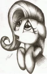 Size: 2018x3158 | Tagged: artist:megaphonnic, derpibooru import, fluttershy, high res, monochrome, safe, solo, traditional art