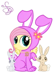 Size: 2000x2714 | Tagged: safe, artist:kristiesparcle, derpibooru import, fluttershy, pegasus, pony, rabbit, bunny costume, bunnyshy, clothes, element of kindness, filly, high res, simple background, transparent background, vector