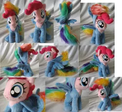 Size: 7476x6848 | Tagged: safe, artist:rens-twin, derpibooru import, pinkie pie, rainbow dash, earth pony, pony, absurd resolution, clothes, costume, female, footed sleeper, hoodie, irl, mare, pajamas, photo, plushie, solo