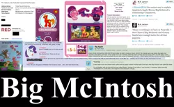 Size: 1794x1112 | Tagged: safe, derpibooru import, official, applejack, big macintosh, granny smith, rarity, gryphon, /co/, 4chan, censored, collage, deviantart, fim crew, hasbro, irl, italian, lauren faust, licking, m.a. larson, meta, name, nazi, nazi germany, photo, text, tongue out, toy, twitter, word of faust, word of larson