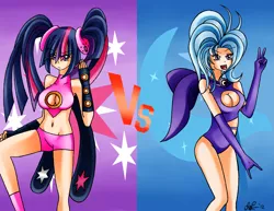 Size: 3289x2533 | Tagged: safe, artist:manhunterj, derpibooru import, trixie, twilight sparkle, fighting is magic, high res, humanized, pigtails