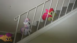 Size: 4000x2248 | Tagged: safe, artist:metalgriffen69, derpibooru import, apple bloom, scootaloo, sweetie belle, pony, cutie mark crusaders, irl, lady and the tramp, photo, ponies in real life, reference, stairs, vector