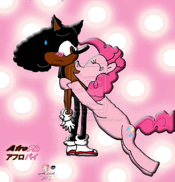 Size: 900x932 | Tagged: safe, artist:kentadavidofkt, derpibooru import, pinkie pie, oc, afro the hedgehog, background pony strikes again, canon x oc, crossover, non-mlp oc, nostalgia critic thread, sonic the hedgehog (series), watermark