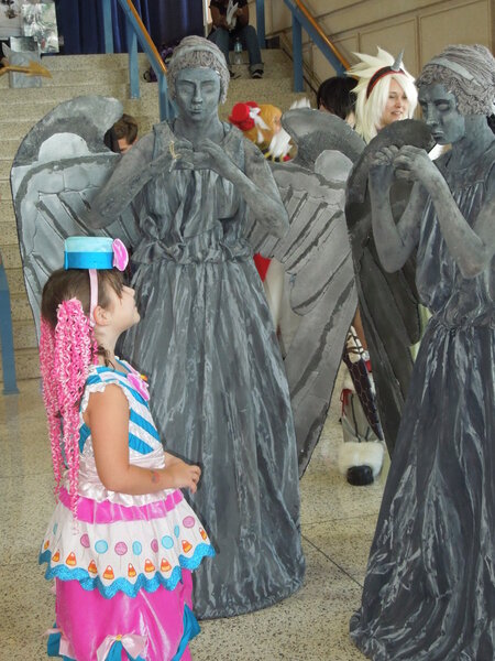 Size: 900x1200 | Tagged: artist:timestitcher, cosplay, derpibooru import, doctor who, human, irl, irl human, photo, pinkie pie, safe, weeping angel