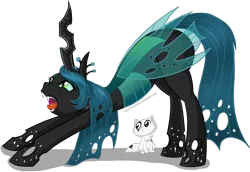 Size: 1448x998 | Tagged: artist:hollowzero, behaving like a cat, cat, changeling, changeling queen, cute, cutealis, derpibooru import, face down ass up, open mouth, queen chrysalis, safe, simple background, stretch, stretching, transparent background, vector, yawn