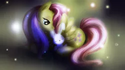 Size: 1920x1080 | Tagged: angel bunny, artist:sh2otingstar, derpibooru import, fluttershy, head turn, looking at something, prone, safe, wallpaper