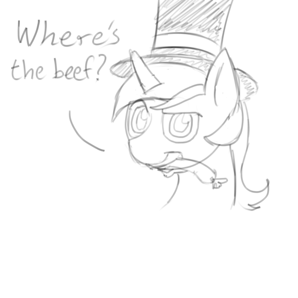 Size: 800x800 | Tagged: artist:omnifob, derpibooru import, get, hat, index get, lyra heartstrings, monochrome, safe, sausage, solo, top hat