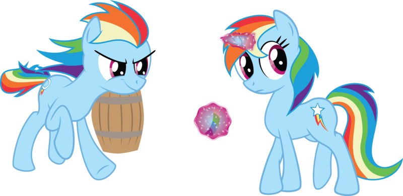 Size: 7316x3562 | Tagged: safe, artist:justablankflank, derpibooru import, rainbow dash, earth pony, pony, unicorn, alternate cutie mark, alternate universe, magic, race swap, simple background, transparent background, vector