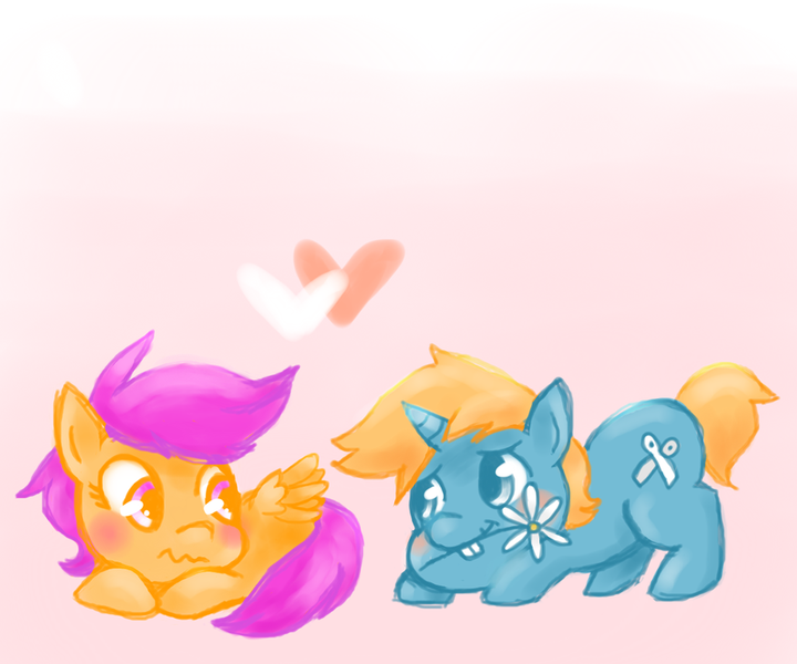 Size: 900x750 | Tagged: artist:marie-ah, derpibooru import, female, male, safe, scootaloo, scootasnips, shipping, snips, straight