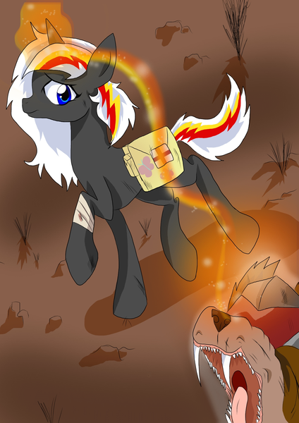 Size: 1240x1754 | Tagged: safe, artist:derpsonhooves, derpibooru import, oc, oc:velvet remedy, unofficial characters only, hellhound, pony, unicorn, fallout equestria, fanfic, anesthesia spell, fanfic art, female, fluttershy medical saddlebag, glowing horn, horn, magic, mare, medical saddlebag, saddle bag, solo, wasteland