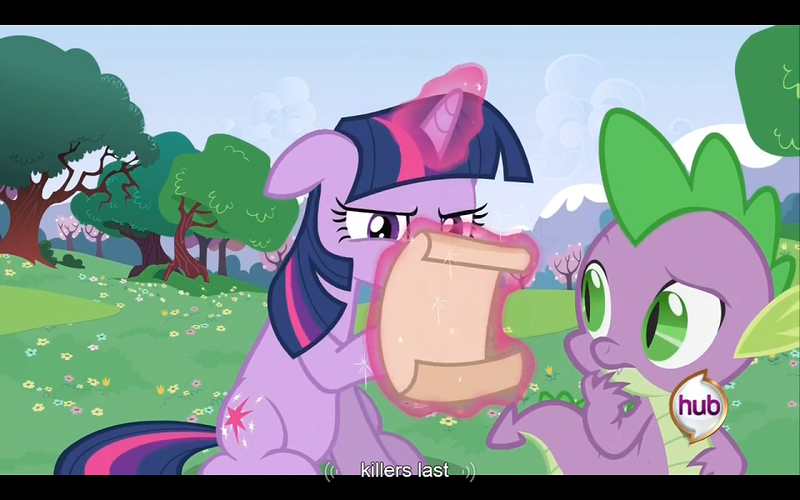 Size: 960x600 | Tagged: a canterlot wedding, derpibooru import, safe, screencap, spike, twilight sparkle, youtube caption