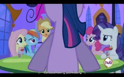 Size: 960x600 | Tagged: a canterlot wedding, applejack, canadian, derpibooru import, fluttershy, pinkie pie, rainbow dash, rarity, safe, screencap, twilight sparkle, youtube caption