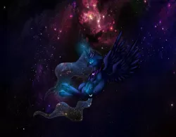 Size: 1925x1505 | Tagged: safe, artist:ghst-qn, artist:schasti, derpibooru import, princess luna, alicorn, pony, cosmic, solo, space, stars, the cosmos, wallpaper