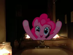 Size: 3264x2448 | Tagged: safe, artist:serindo, derpibooru import, pinkie pie, pony, bathroom, candle, high res, irl, mirror, photo, ponies in real life, vector
