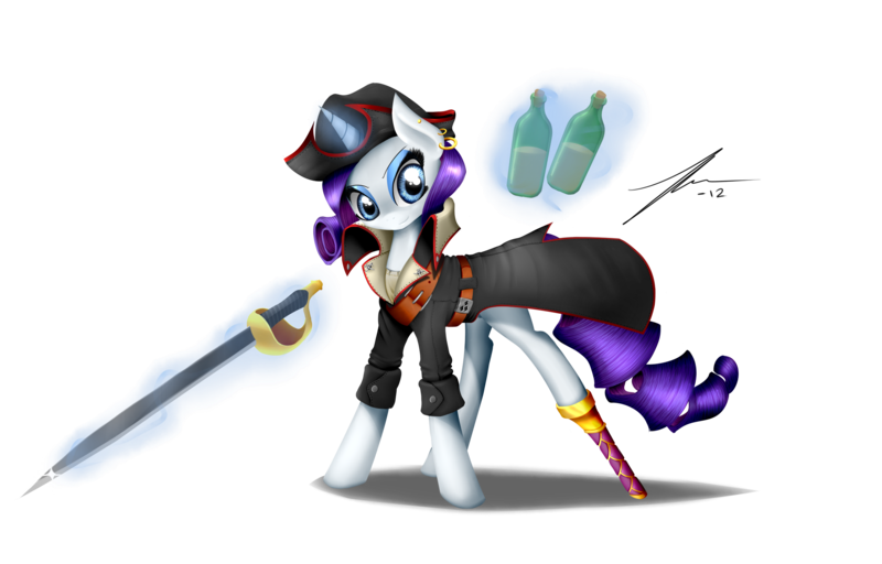 Size: 2500x1600 | Tagged: amputee, artist:wreky, derpibooru import, hat, magic, peg leg, pirate, prosthetic leg, prosthetic limb, prosthetics, rarity, safe, solo, sword, telekinesis