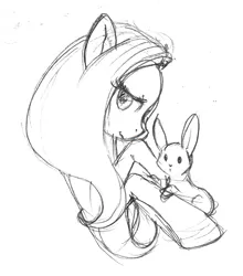 Size: 1096x1243 | Tagged: safe, derpibooru import, angel bunny, fluttershy, pegasus, pony, rabbit, animal, bust, duo, female, grayscale, looking at you, mare, monochrome, pencil drawing, profile, sketch, traditional art