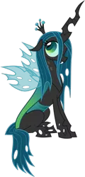 Size: 900x1880 | Tagged: artist:zimvader42, changeling, changeling queen, derpibooru import, fangs, female, looking back, queen chrysalis, safe, simple background, sitting, smiling, solo, transparent background, vector, wings