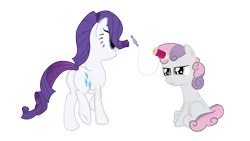 Size: 8000x4500 | Tagged: safe, artist:justablankflank, derpibooru import, rarity, sweetie belle, pony, unicorn, absurd resolution, duo, duo female, female, filly, mare, simple background, sisters, spool, transparent background