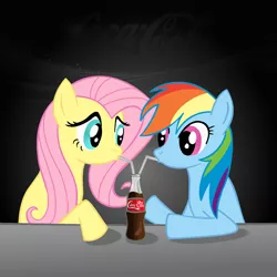 Size: 1512x1512 | Tagged: artist:the-intimidator, coca-cola, dead source, derpibooru import, drink, drinking straw, duo, fluttershy, rainbow dash, safe, wingless