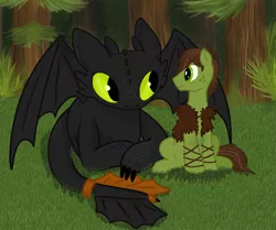 Size: 900x753 | Tagged: artist:fuutachimaru, derpibooru import, dragon, hiccup horrendous the third, how to train your dragon, night fury, ponified, prosthetics, safe, toothless the dragon