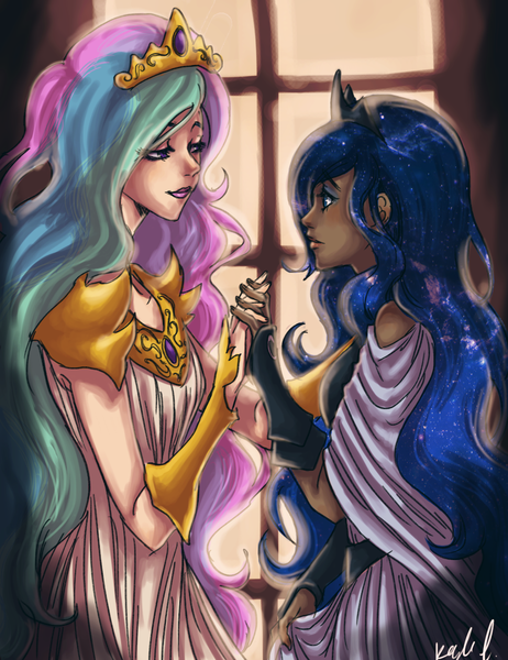 Size: 1000x1300 | Tagged: artist:mistix, derpibooru import, duo, duo female, female, humanized, princess celestia, princess luna, safe