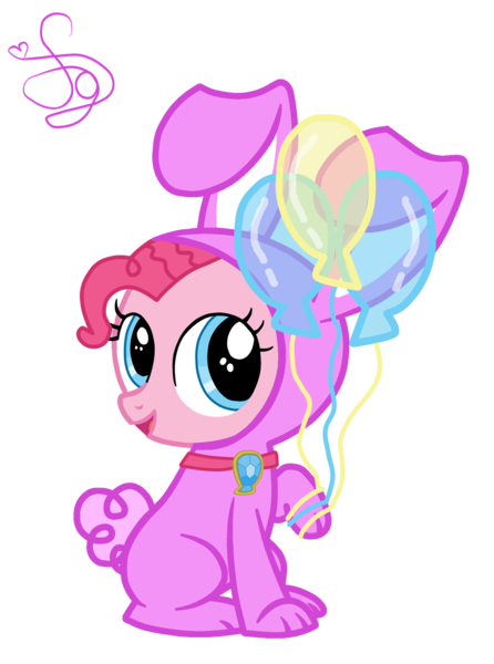 Size: 2000x2692 | Tagged: artist:kristiesparcle, balloon, bunny costume, clothes, derpibooru import, element of laughter, filly, high res, pinkie pie, safe, simple background, transparent background, vector