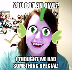 Size: 391x378 | Tagged: creepy, derpibooru import, forced meme, meme, overly attached girlfriend, safe, spike