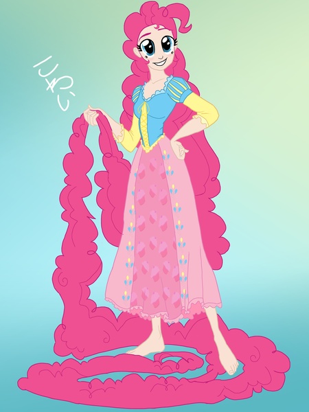 Size: 3000x4000 | Tagged: artist:the-epicteer, derpibooru import, disney, disney princess, humanized, impossibly long hair, japanese, parody, pinkie pie, rapunzel, safe, translated in the comments