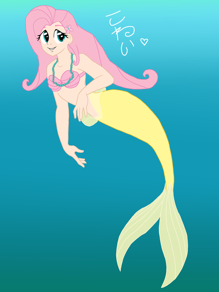 Size: 3000x4000 | Tagged: ariel, artist:the-epicteer, derpibooru import, disney, disney princess, fluttershy, humanized, mermaid, mermaidized, midriff, parody, safe, seaponified, seapony fluttershy, seapony (g4), seashell, species swap, the little mermaid