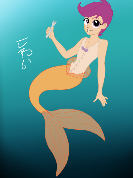 Size: 3000x4000 | Tagged: artist:the-epicteer, derpibooru import, disney, humanized, melody (the little mermaid), mermaid, mermaidized, parody, safe, scootaloo, the little mermaid