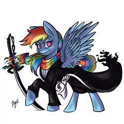 Size: 1200x1200 | Tagged: anime, artist:maximos, bankai, bleach (manga), clothes, derpibooru import, parody, rainbow dash, robe, safe, scarf, simple background, solo, sword, white background