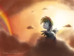 Size: 1024x768 | Tagged: artist:fongsaunder, cloud, cloudy, derpibooru import, filly, filly rainbow dash, rainbow, rainbow dash, safe, solo, younger