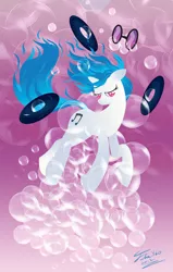 Size: 900x1417 | Tagged: artist:tsitra360, bubble, derpibooru import, records, safe, solo, vinyl scratch