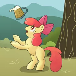 Size: 750x750 | Tagged: apple bloom, artist:marikaefer, cider, derpibooru import, safe, solo