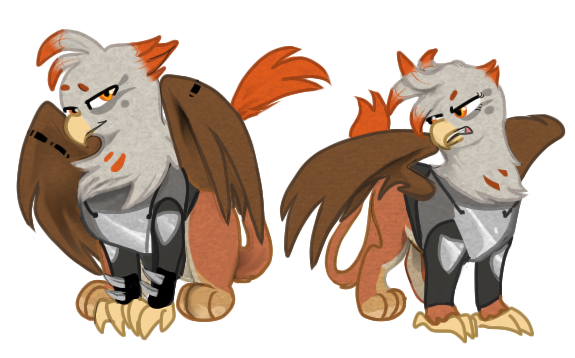 Size: 575x358 | Tagged: safe, artist:umiaq, derpibooru import, oc, oc:kage grimfeathers, oc:regina grimfeathers, unofficial characters only, gryphon, fallout equestria, brother and sister, female, image, male, png, siblings