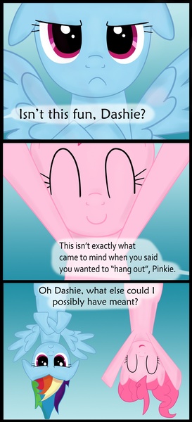 Size: 1823x4000 | Tagged: artist:frostmusic, comic, derpibooru import, hanging, pinkie pie, rainbow dash, safe