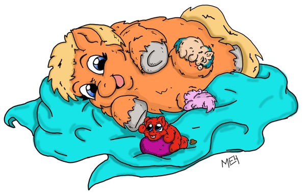 Size: 600x378 | Tagged: artist:meh, ball, blanket, breastfeeding, crotchboobs, derpibooru import, fluffy pony, fluffy pony foals, fluffy pony mother, nipples, nudity, poop, questionable, suckling, teats