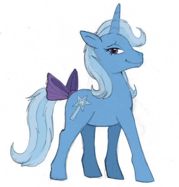 Size: 572x600 | Tagged: safe, artist:spyrothefox, derpibooru import, trixie, pony, unicorn, :t, bow, cute, diatrixes, female, g1, g4, g4 to g1, generation leap, lidded eyes, looking at you, mare, simple background, smiling, smirk, smug, solo, tail bow, white background