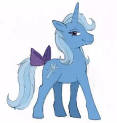 Size: 572x600 | Tagged: safe, artist:spyrothefox, derpibooru import, trixie, pony, unicorn, :t, bow, cute, diatrixes, female, g1, g4, g4 to g1, generation leap, lidded eyes, looking at you, mare, simple background, smiling, smirk, smug, solo, tail bow, white background