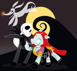 Size: 1200x1107 | Tagged: artist:trinityinyang, derpibooru import, jack skellington, ponified, safe, sally, the nightmare before christmas, tim burton, zero